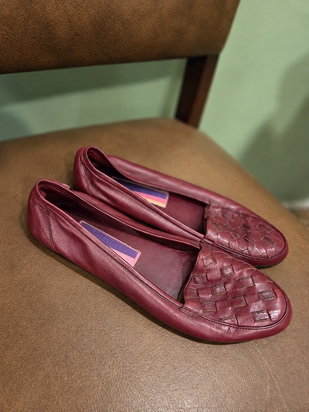 Susan Bennis/Warren Edwards Woven Leather Flats in Wine